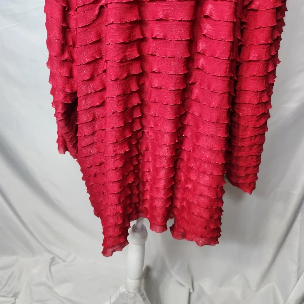 Catherines Shirt Womens 4X Red Ruffle Sparkle V Neck 3/4 Sleeve Flowy Casual